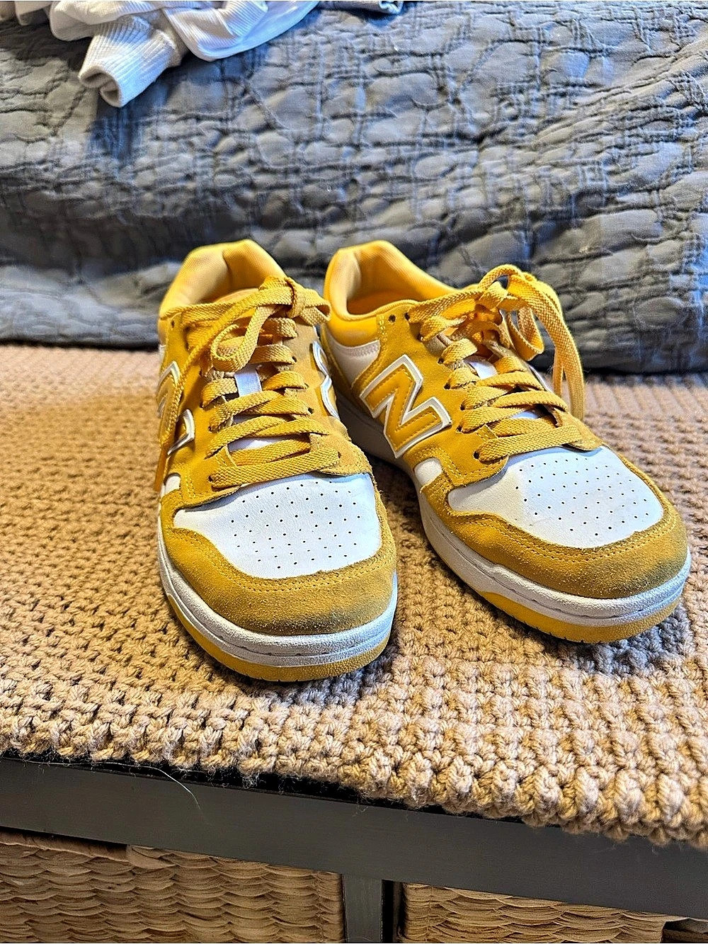 New Balance 480 Mustard Yellow White Suede Retro Sneakers BB480LLZ Sz8